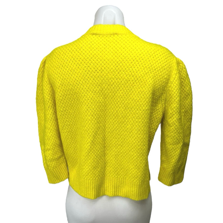 Zara Yellow Wool Waffle Knit Button Down Long Sleeve Cardigan Sweater Top Size M