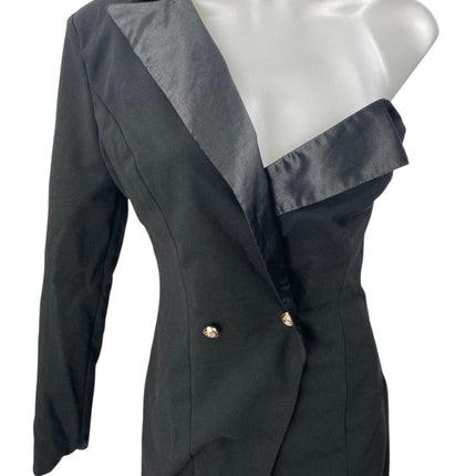 NEW Club L London Black One Shoulder Long Sleeve Tuxedo Blazer Mini Dress 4