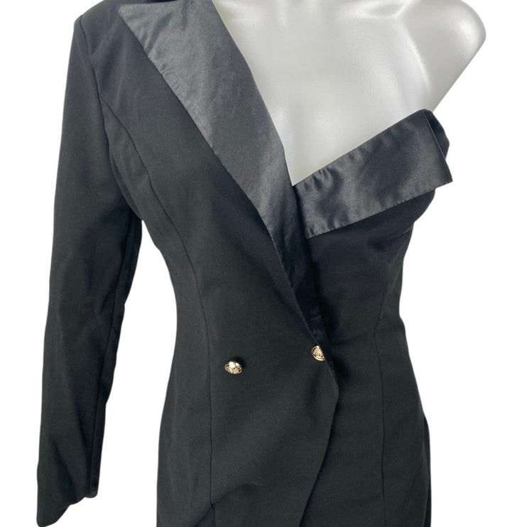 NEW Club L London Black One Shoulder Long Sleeve Tuxedo Blazer Mini Dress 4