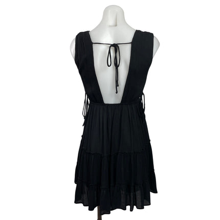 Victoria + Sophia Black Sleeveless V-neck Lace Up Tiered Mini A-Line Dress Sz S