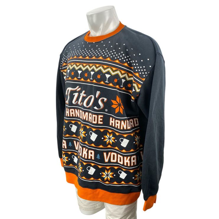 Tito's Handmade Vodka Men's Gray Fair Isle Long Sleeve T Shirt Tee Top Size XL
