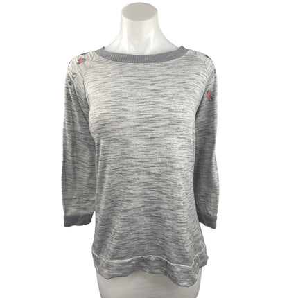 Secret Treasures Gray Heather Rib Trim Crew Floral Long Sleeve Sweater Top Sz XL