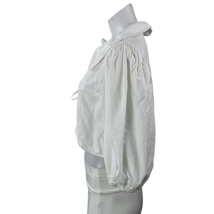 Zara Women's White Tie Bow Collared Long Sleeve Blouse Cropped Shirt Top Size M