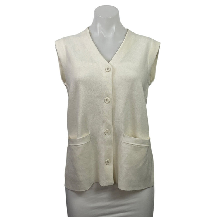 Oak + Fort Cream Ivory Sleeveless V Neck Button Down Vest Cardigan Sweater XXS
