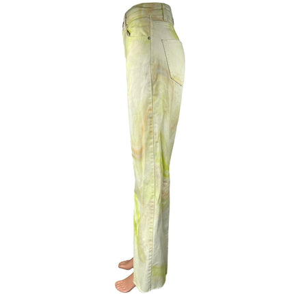 Stradivarius Women's Yellow White Tie Dye High Rise Wide Leg Denim Jeans Size 4