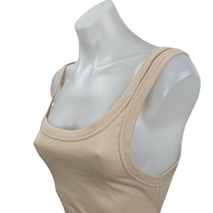 Zara Cream Beige Ribbed Knit Scoop Neck Sleeveless Cami Tank Bodysuit Top Size M