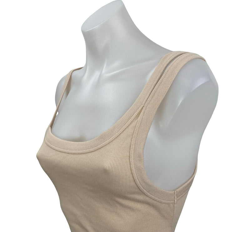 Zara Cream Beige Ribbed Knit Scoop Neck Sleeveless Cami Tank Bodysuit Top Size M