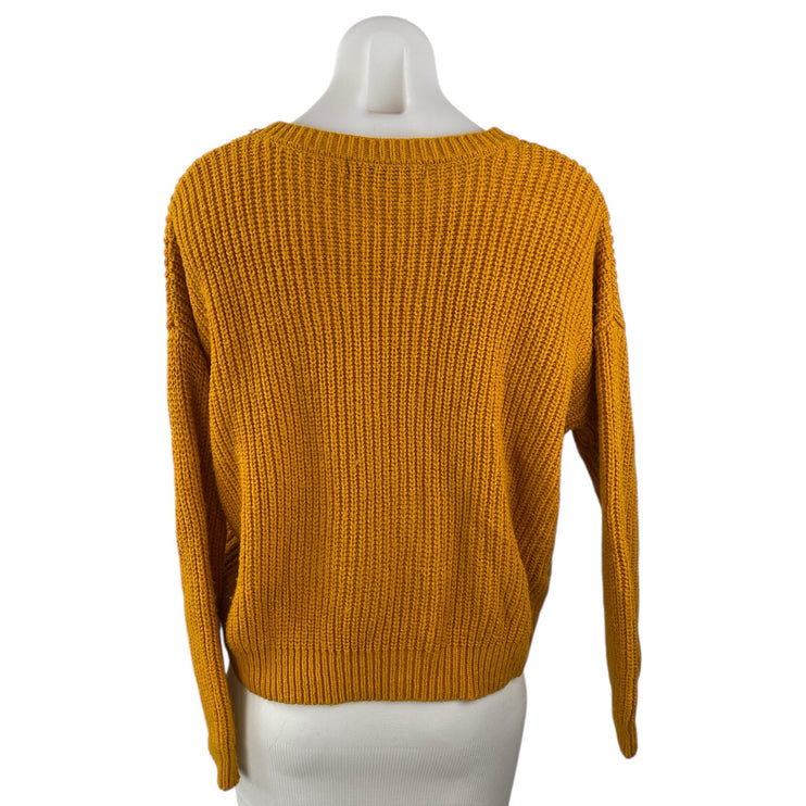Forever 21 Mustard Yellow Ribbed Knit Long Sleeve Crew Neck Sweater Top Size M