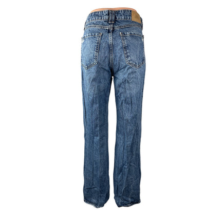 Zara Women's Blue Distressed Hem High Rise Loose Straight Denim Jeans Pants Sz 4