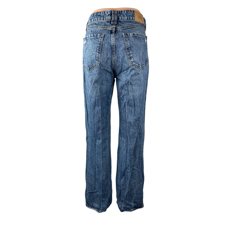 Zara Women's Blue Distressed Hem High Rise Loose Straight Denim Jeans Pants Sz 4