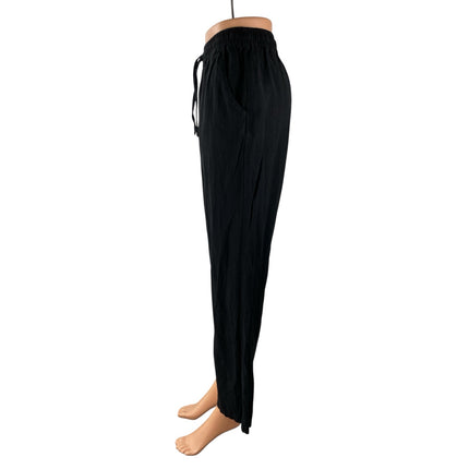 Chartou Women's Black High Waisted Drawstring Straight Trousers Pants Size XS