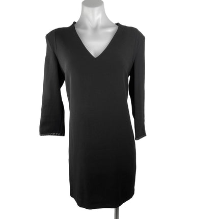 Mango Black V-neck Leather Trim Half Sleeve Career Business Mini Sheat Brie Mango Black V-neck Leather Trim Half Sleeve Career Business Mini Sheat Brie