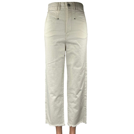 Isabel Marant Women's Cream Raw Hem High Rise Wide Leg Cropped Denim Jeans Sz 34