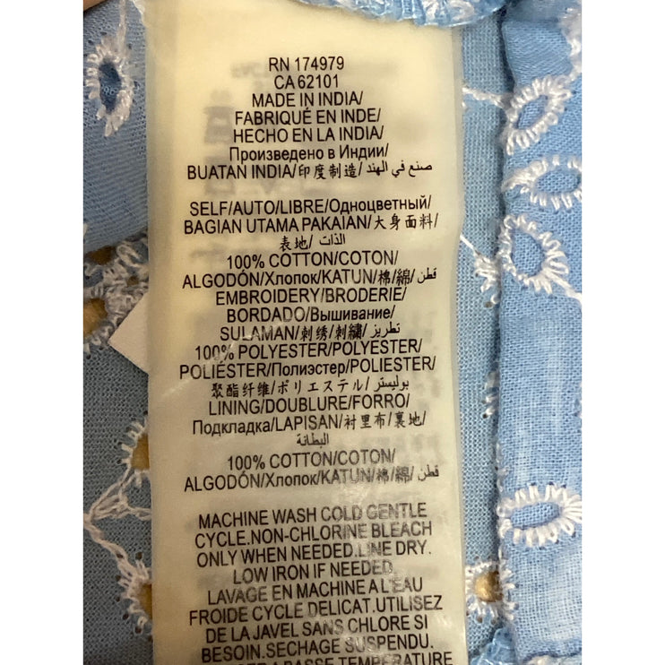 BCBGeneration Blue Ruffle Sleeve Embroidered Floral Eyelet Blouse Crop Top Sz M