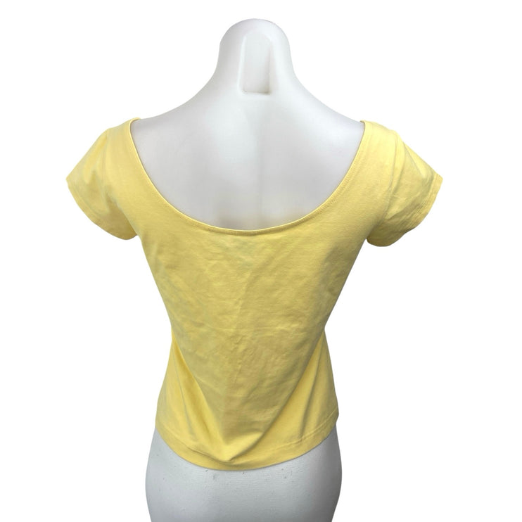Worth Women's Yellow Short Sleeve Scoop Neck Casual T Shirt Tee Top Size S