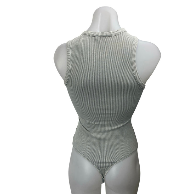 Le Lis Women's Gray Rib Knit Sleeveless Racerback Thong Bodysuit Tank Top Size S