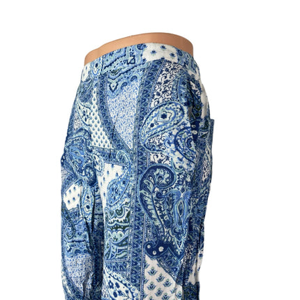 Zara Women's Blue White Paisley High Rise Boho Palazzo Wide Leg Trousers Pants S