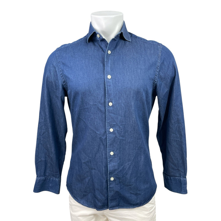 Charles Tyrwhitt Men's Blue Chambray Slim Long Sleeve Button Down Shirt Top S