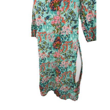 Fabindia Women's Multicolor Floral 3/4 Sleeve Midi Ethnic Kurta Shirt Dress XS