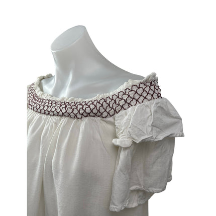Blue Rain White Embroidered Off Shoulder Short Sleeve Pleasant Blouse Top Size S