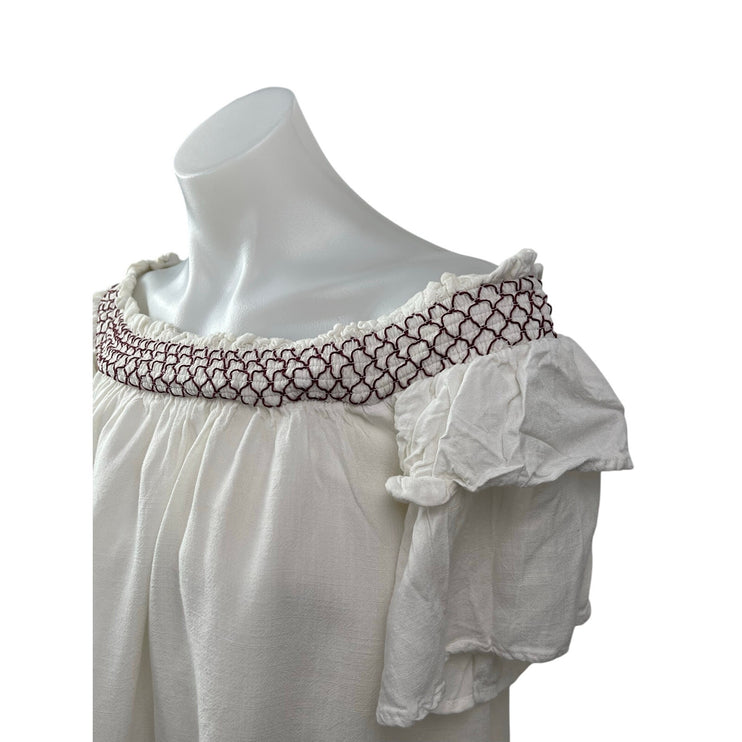 Blue Rain White Embroidered Off Shoulder Short Sleeve Pleasant Blouse Top Size S