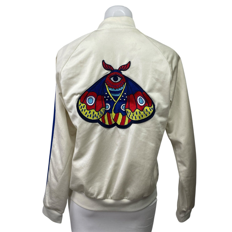 Adidas Originals White Embellished Arts SST Butterfly Zip Up Track Jacket Sz M