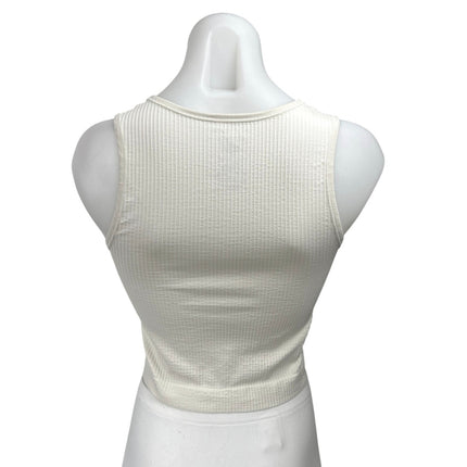Anthropologie White Sleeveless Rib Knit Cami Camisole Crop Sweater Tank Top L/XL