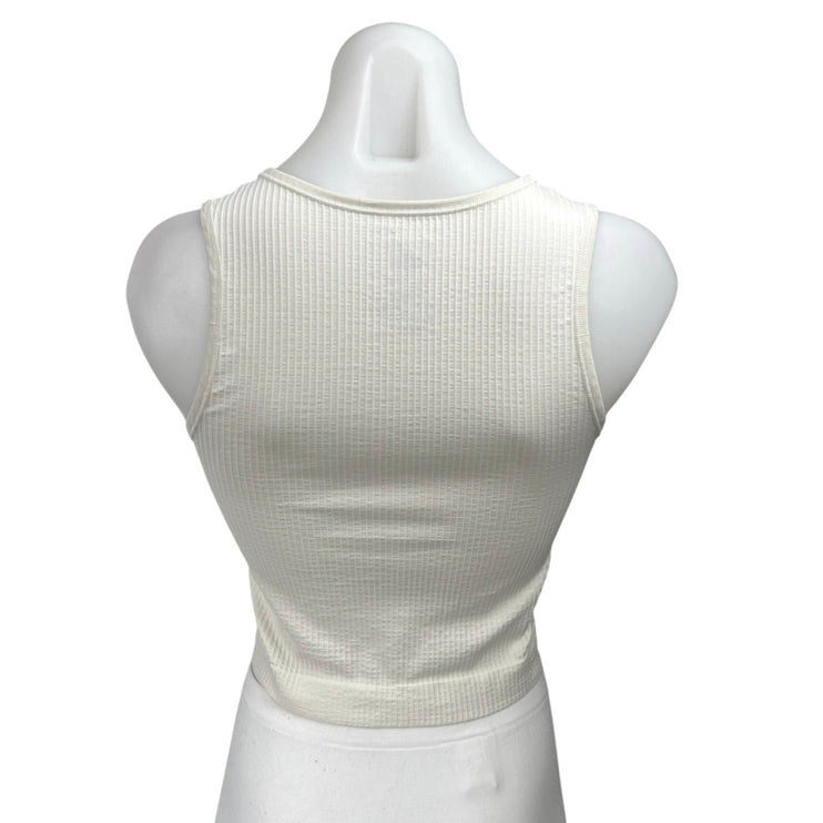 Anthropologie White Sleeveless Rib Knit Cami Camisole Crop Sweater Tank Top L/XL