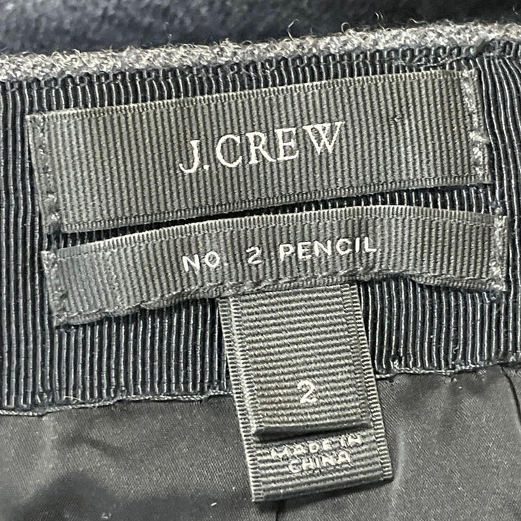 J.Crew No. 2 Dark Gray 100% Wool High Waisted Career Mini Pencil Skirt Size 2