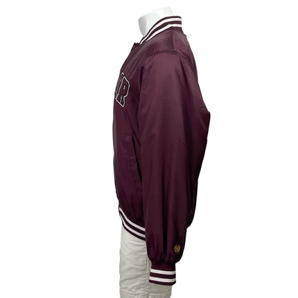Bel-Air Athletics Women's Maroon White Striped Snap Bomber Varsity Coat Jacket M