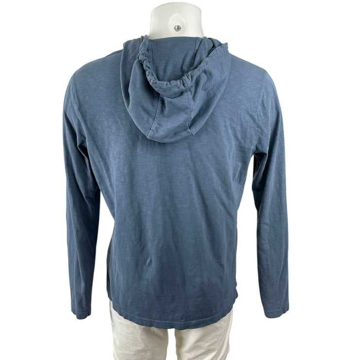 Michael Kors Men's Blue Long Sleeve Hoodie Hooded Henley Sweatshirt Top Size M
