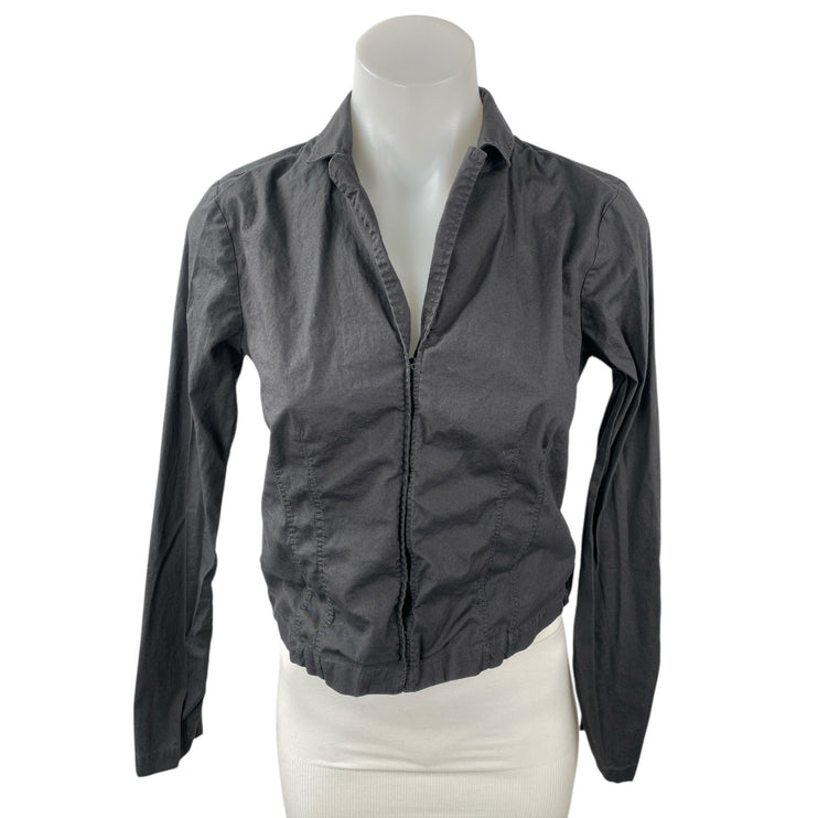 Madewell Women's Gray Collared Long Sleeve Crop Fitted Boxy Shirt Blouse Top 2