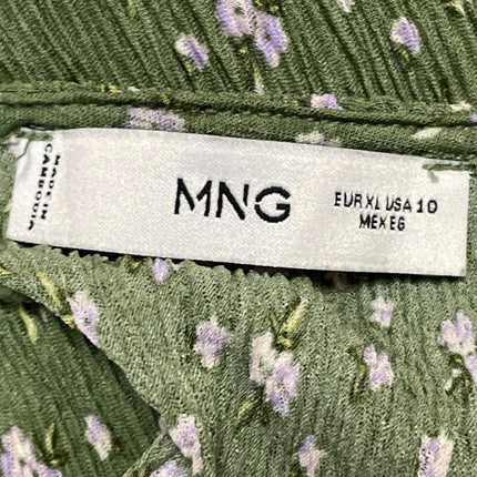 MNG Mango Green Floral Short Sleeve V Neck Empire A Line Maxi Dress Size 10