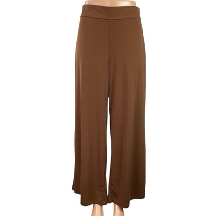 Women's Brown High Waisted Wide Leg Pocket Baggy Trousers Dress Pants Size M