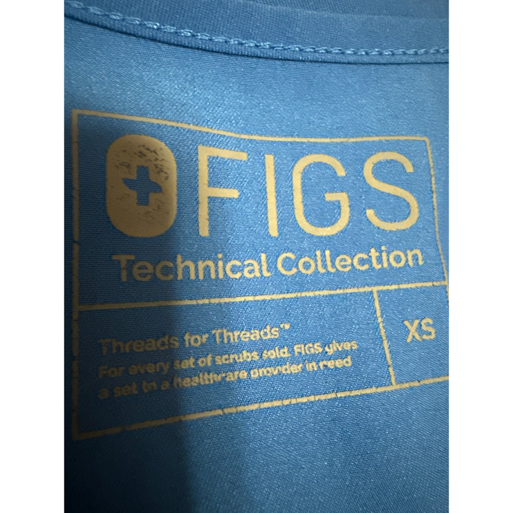 Figs Women's Blue Short Sleeve V Neck Pocket Medical Scrub T Shirt Top Size XS