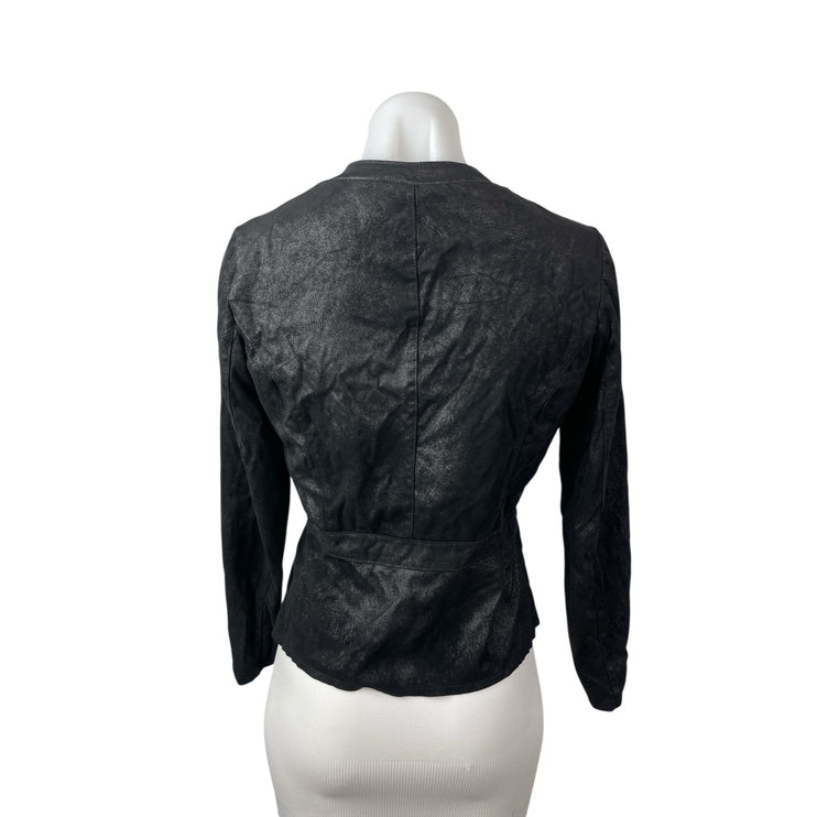 My-D Women's Black Faux Vegan Leather Zip Up Long Sleeve Coat Jacket Top Size S