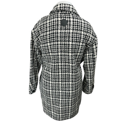 NEW Wat The Brand Black White Tweed Plaid Button Down Long Sleeve Coat Jacket XL