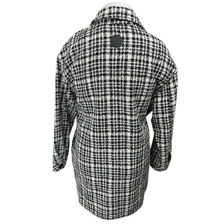 NEW Wat The Brand Black White Tweed Plaid Button Down Long Sleeve Coat Jacket XL