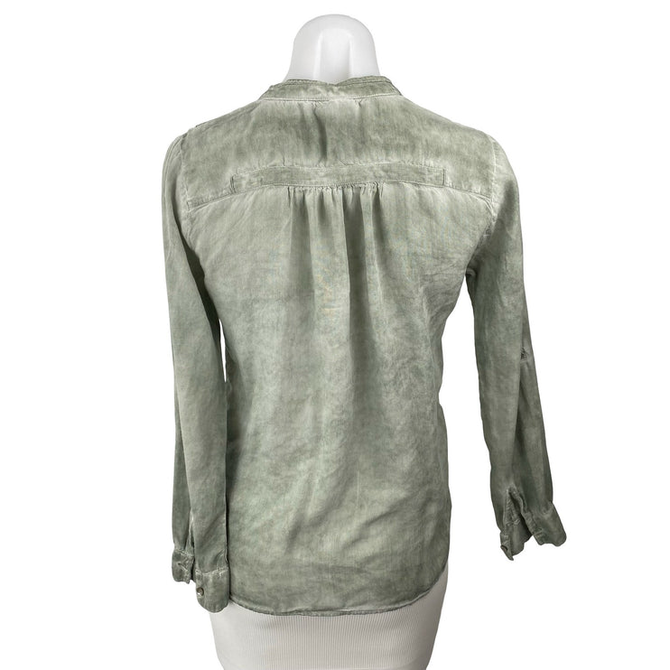ONLY Women's Green Washed Long Sleeve V Neck Button Down Blouse Shirt Top Size 4
