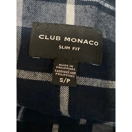 Club Monaco Men's Blue Slim Fit Long Sleeve Plaid Button Down Shirt Top Size S