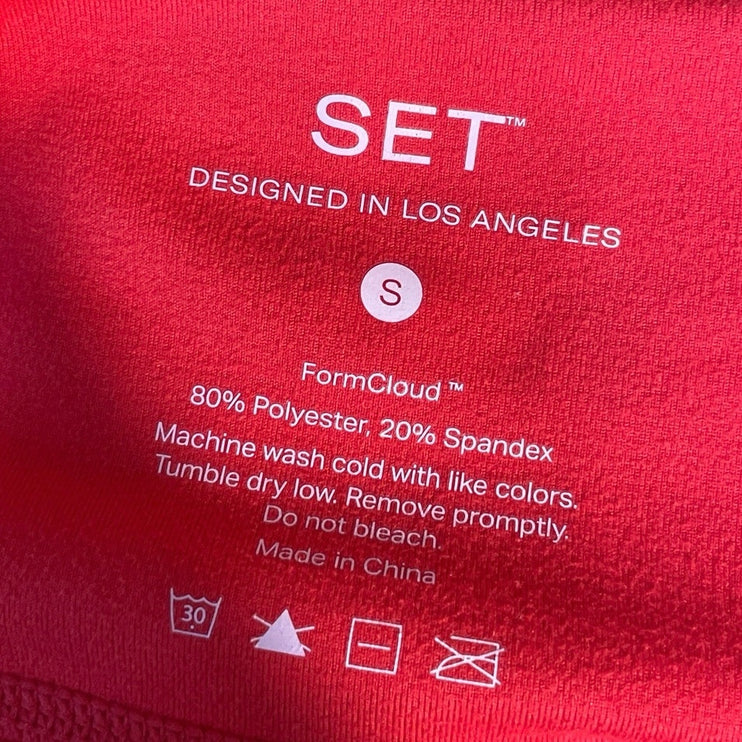 Set Active Red Short Sleeve Scoop Neck Crop Top Leggings Athletic Set Size S