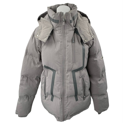 Manier De Voir Women's Gray Tan Full Zip Hoodie Hooded Puffer Coat Jacket Size L