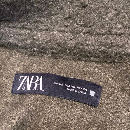 Zara Army Green Soft Flannel Button Down Collared Long Sleeve Coat Jacket Sz XS
