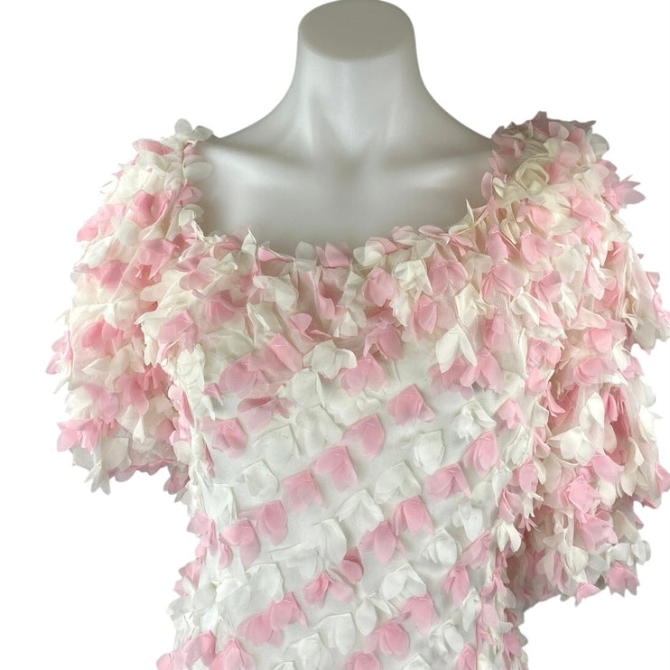 ASOS Design Pink White 3D Floral Ruffle Short Puff Sleeve Bodysuit Top Size 16