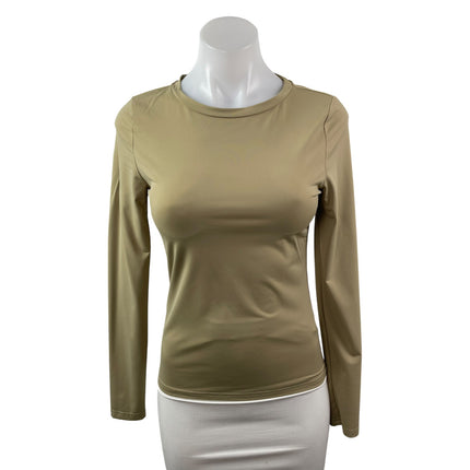 Princess Polly Women's Khaki Crew Neck Long Sleeve Slim Stretchy T-Shirt Top 6