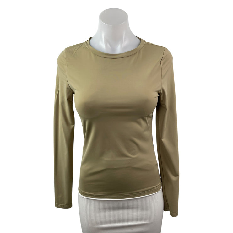 Princess Polly Women's Khaki Crew Neck Long Sleeve Slim Stretchy T-Shirt Top 6