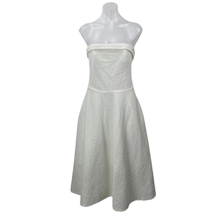Midinette White Textured Strapless Bandeau Pleated Fit & Flare Midi Dress Size M