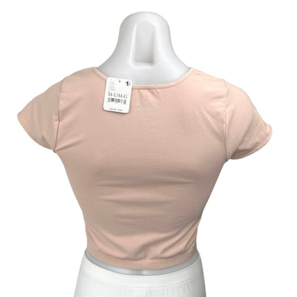 NEW Free People Orange Pink Short Sleeve Pullover Cropped Tee T-Shirt Top Size M
