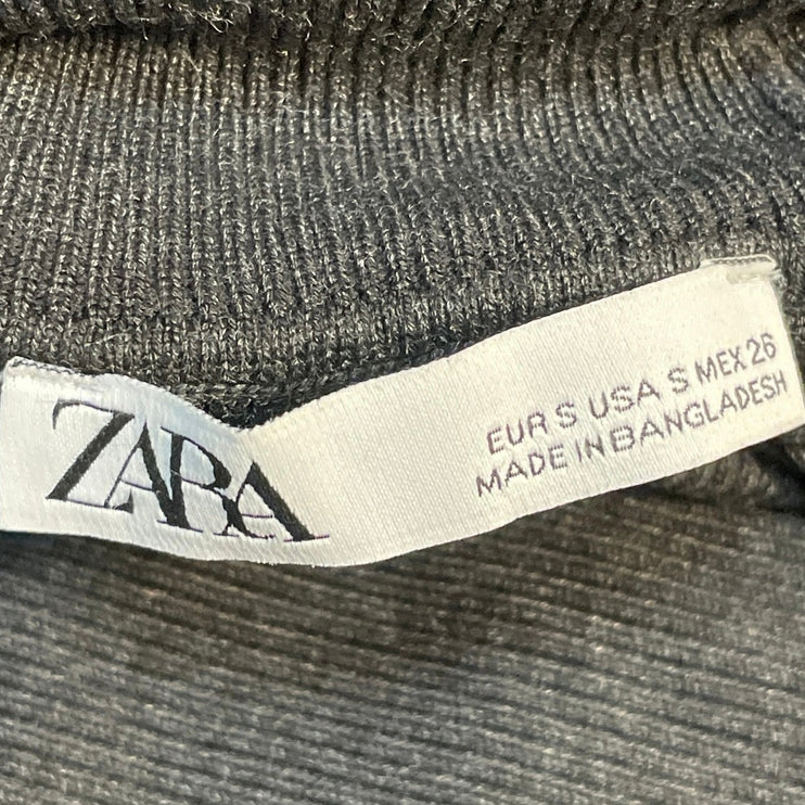 Zara Gray Turtleneck Long Sleeve Gold Button Mini Bodycon Sheath Sweater Dress S