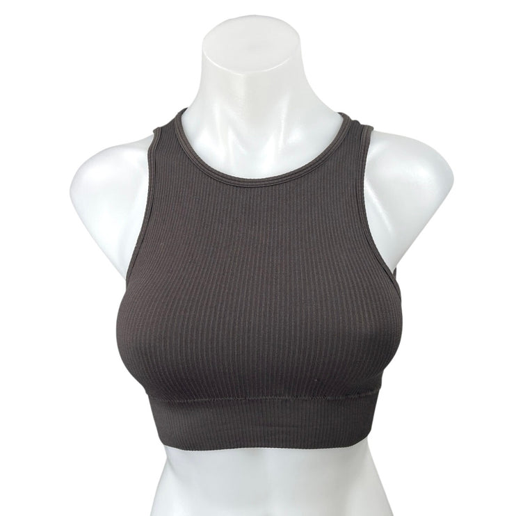 Skims Black Rib Knit Sleeveless Racerback Pullover Sports Bra Crop Tank Top S/M